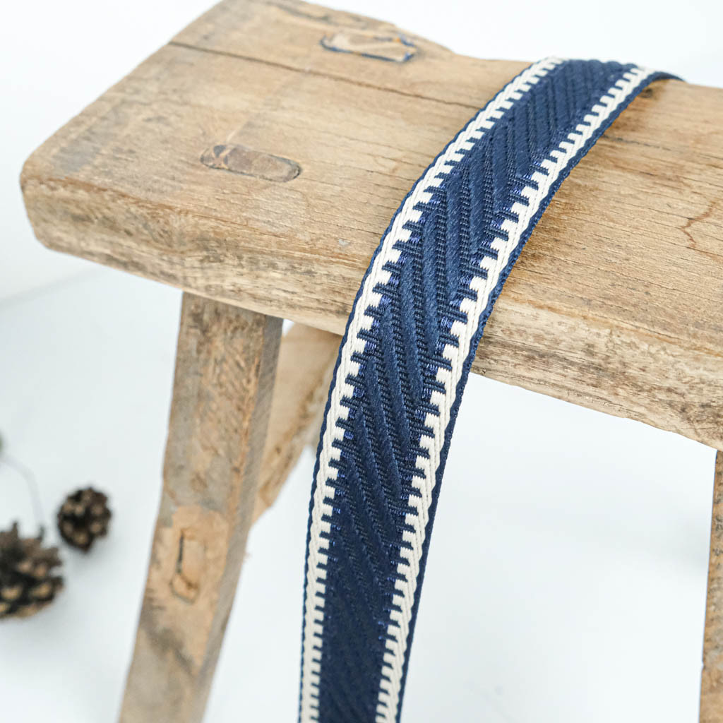 Navy Blue Lurex Diagonal Strap - Maison Klem